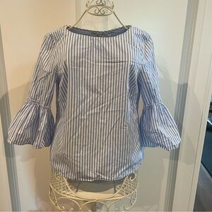 13. Vineyard vines size small strip top 3/4 ruffle sleeve blue and white
